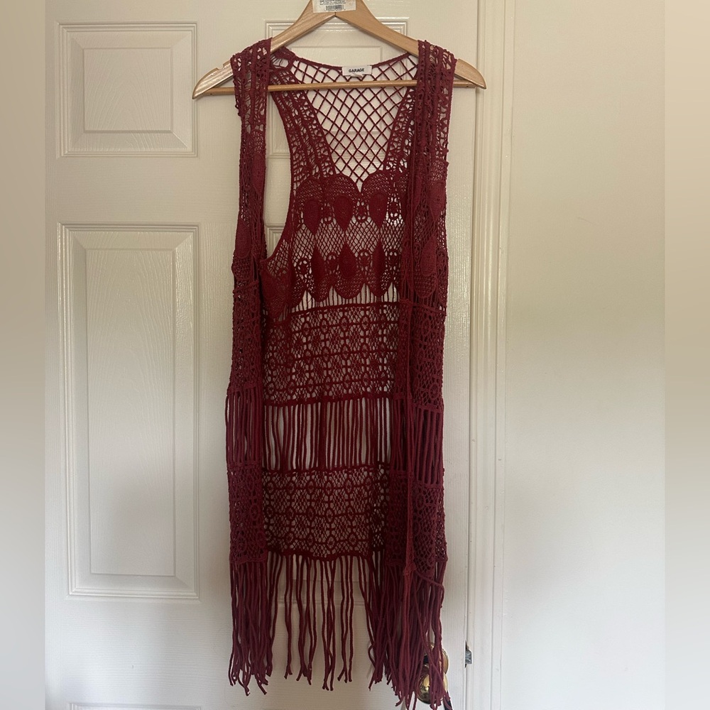 Elegant Burgundy Crochet Coverup
